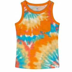 GAP NWT Boys Mango Orange Tie Dye Pocket Tank Top Contrast Trim Size 12-18m